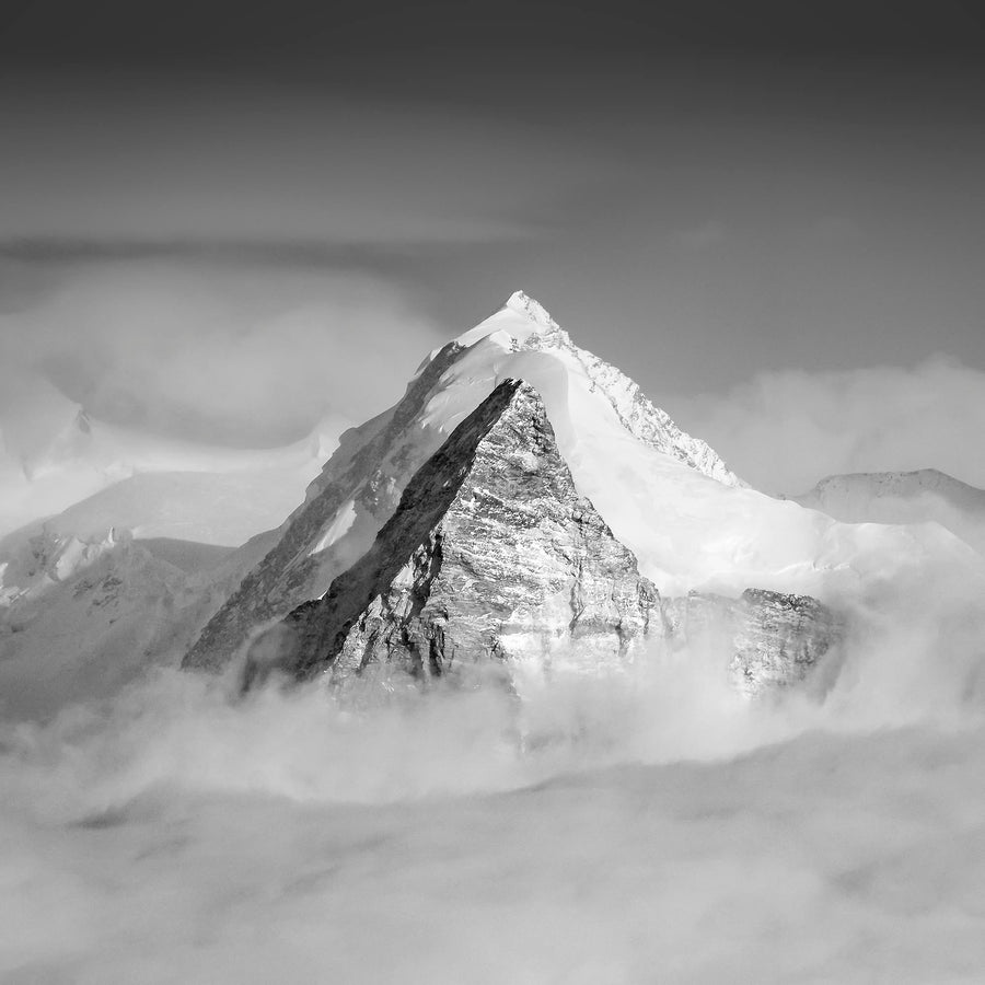 Tirage d'art noir et blanc Mont Cervin, Lyskamm (2), massif Cervin et Valais, photographie aérienne édition Prestige par Marc Lelièvre